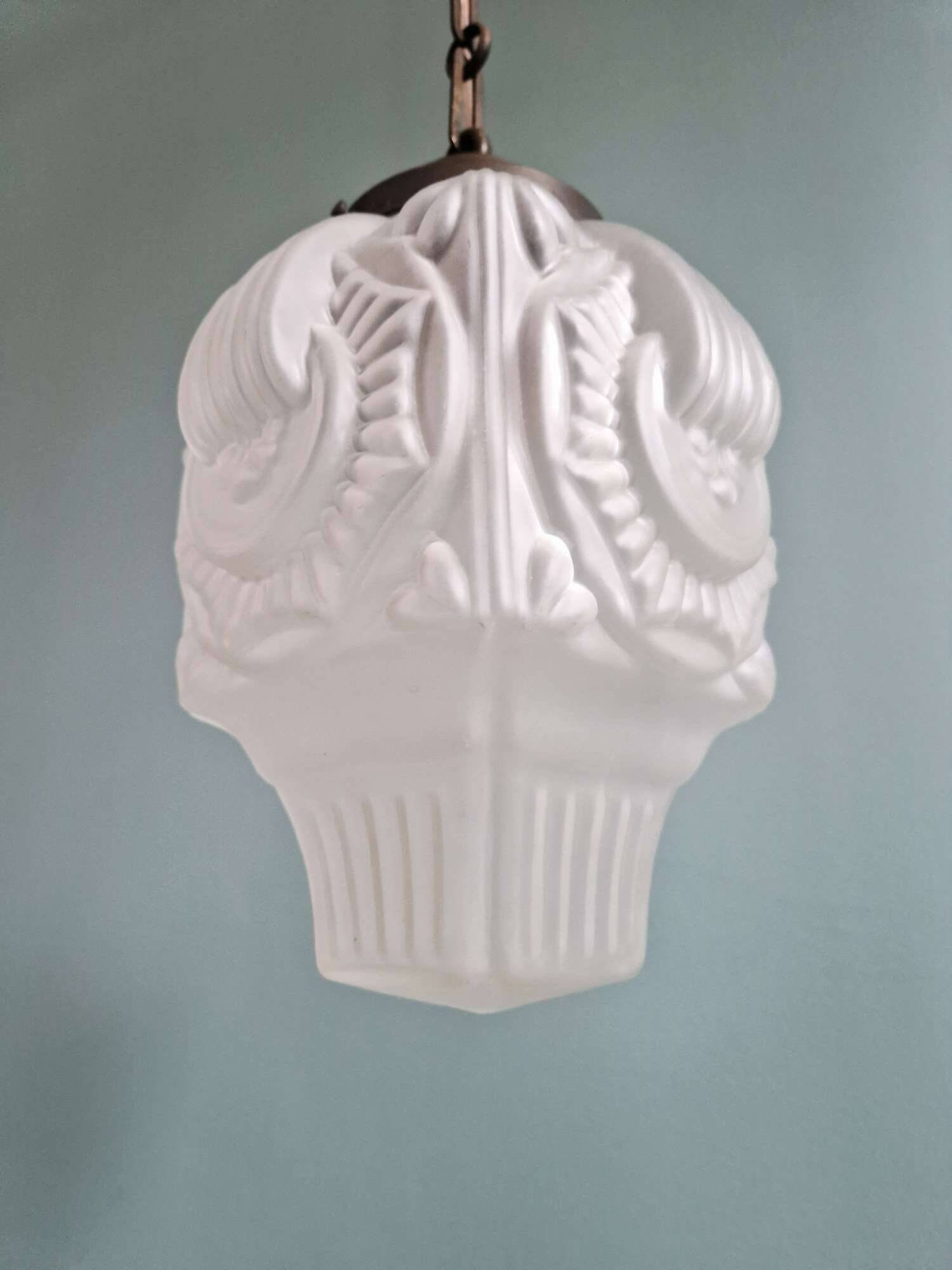 Art Deco suspension in frosted pressed moulded glass, 1920s-30s.