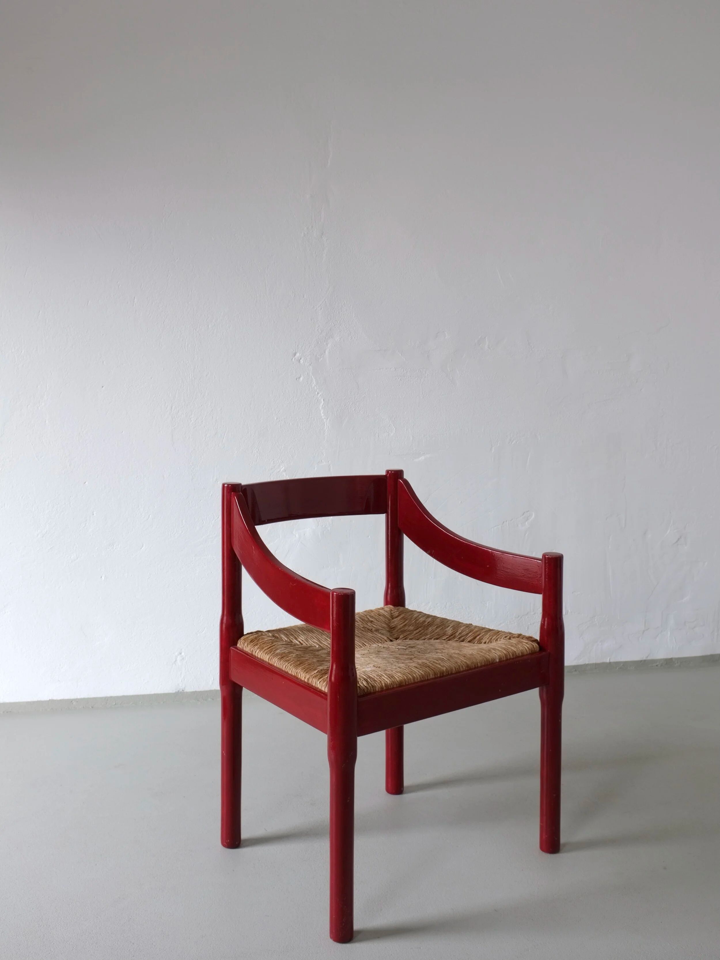 2 red Vico Magistretti “Carimate” style armchairs | Italy | 1970s