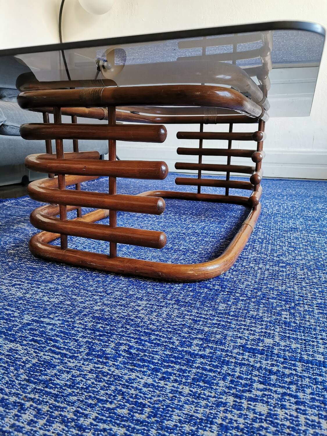 Large smoked glass bamboo coffee table from the 60s