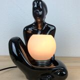 Black ceramic lamp and opal globe