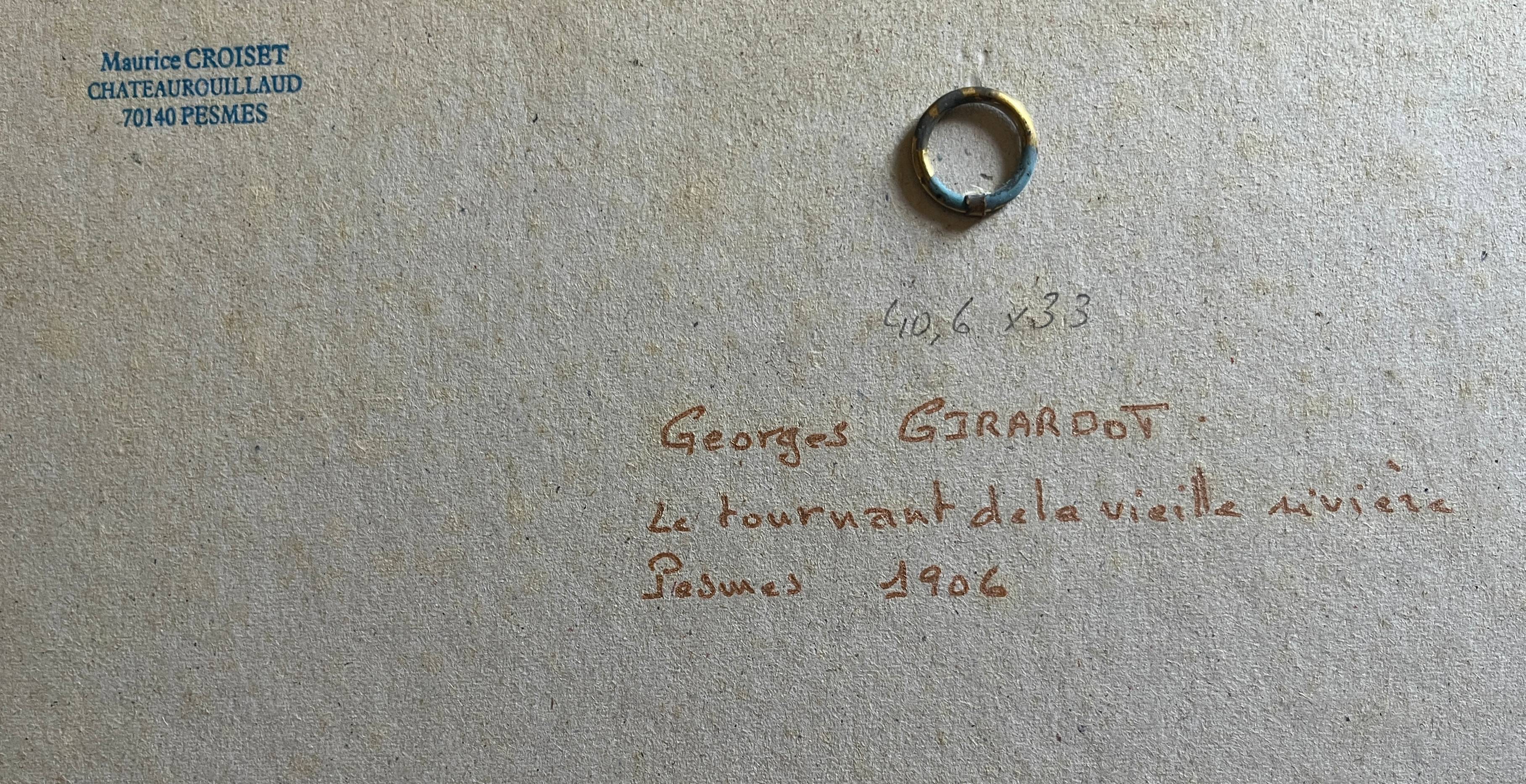 Watercolor painting attr. G. GIRARDOT (1856-1914) "Old river at Pesmes"