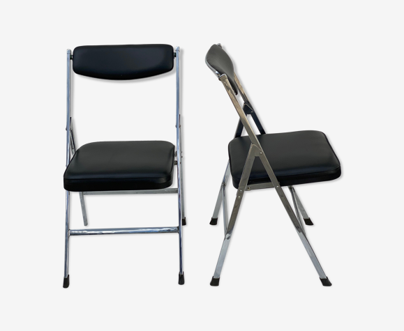 Paire de chaises pliantes en chrome et cuir italiens