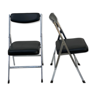 Paire de chaises pliantes en chrome et cuir italiens