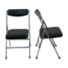 Pair of italian chrome and leather folding chairs