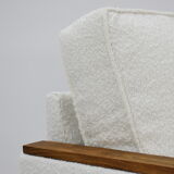 Fauteuil cube original des années 70, entièrement restauré, bouclé blanc