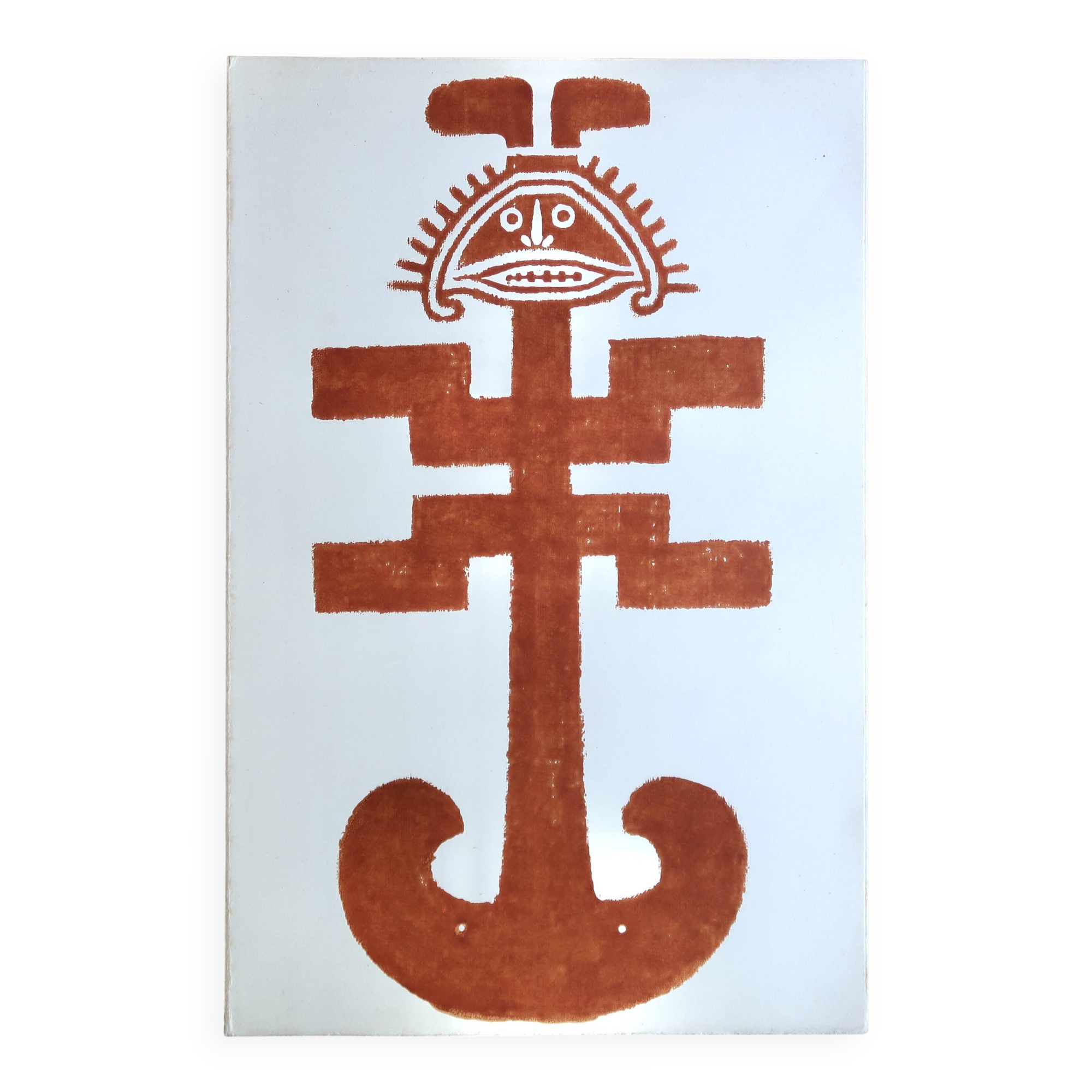 Original Pre-Columbian print, Aztecs Colombia folk 60s