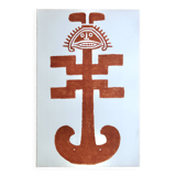 Original Pre-Columbian print, Aztecs Colombia folk 60s