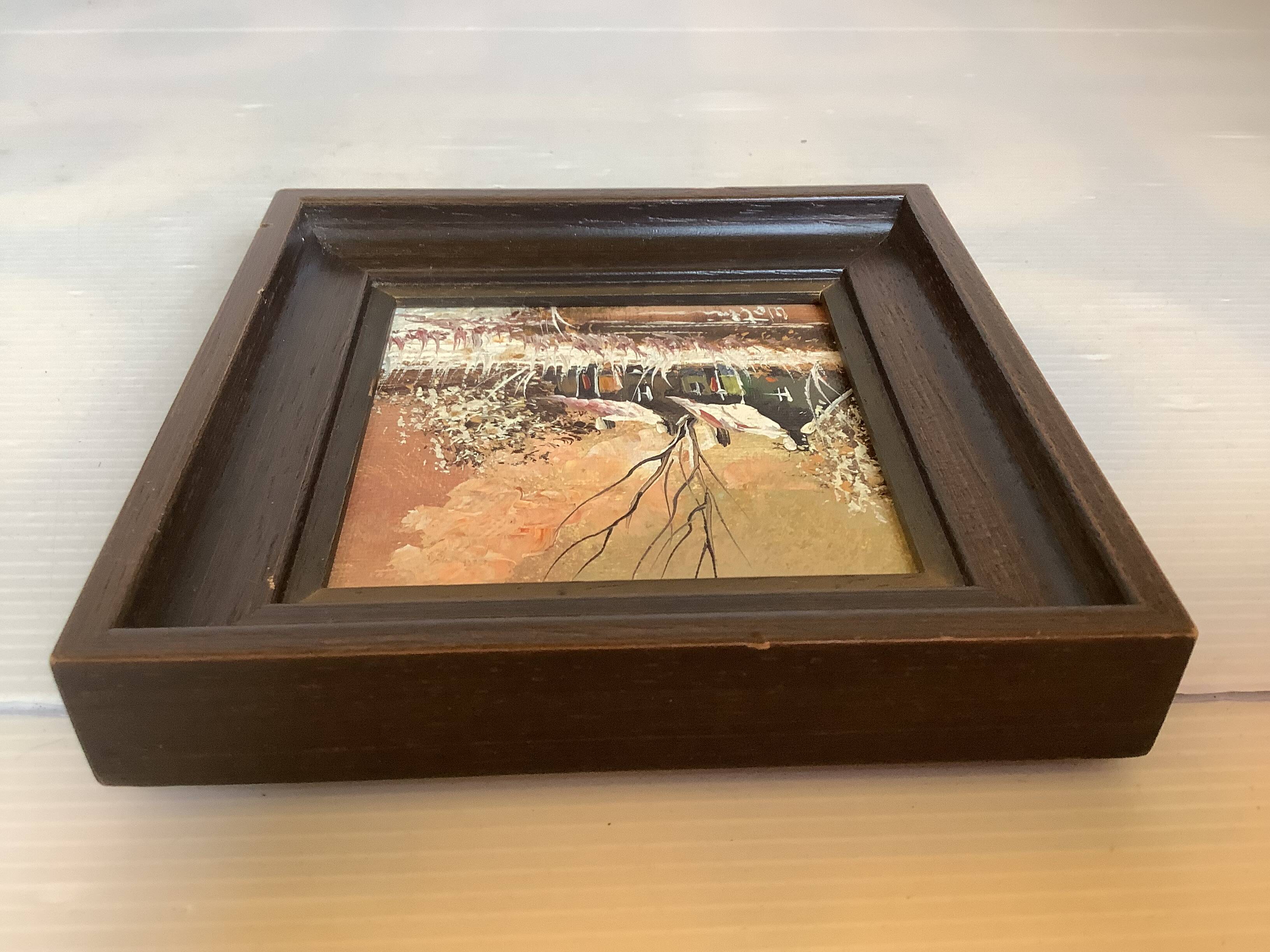 Petit tableau paysage d’hiver huile sur isorel signée