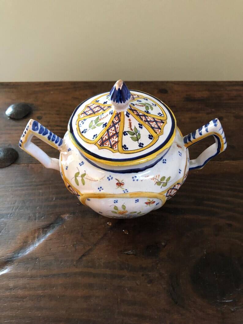 Antique Henriot Quimper Faience Coffee Set, Breton Folk Art, 1893-1904