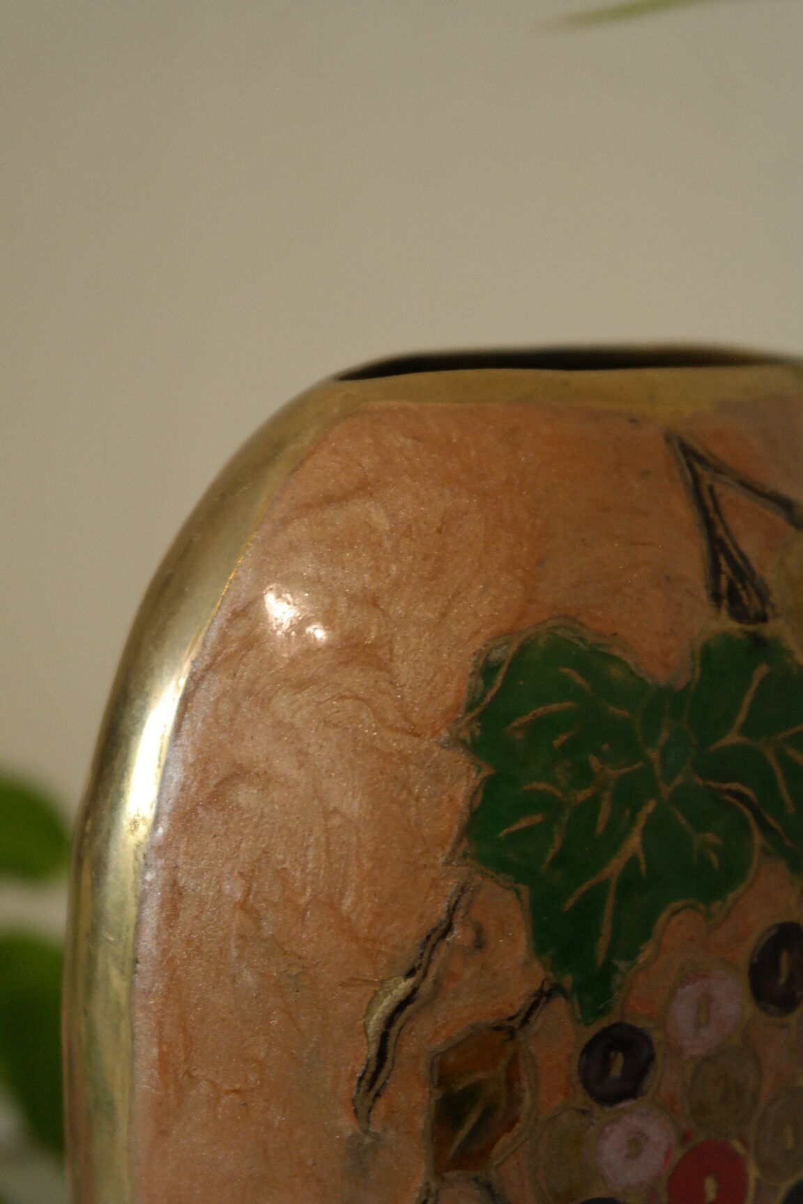 Vintage enamelled polychrome brass vase