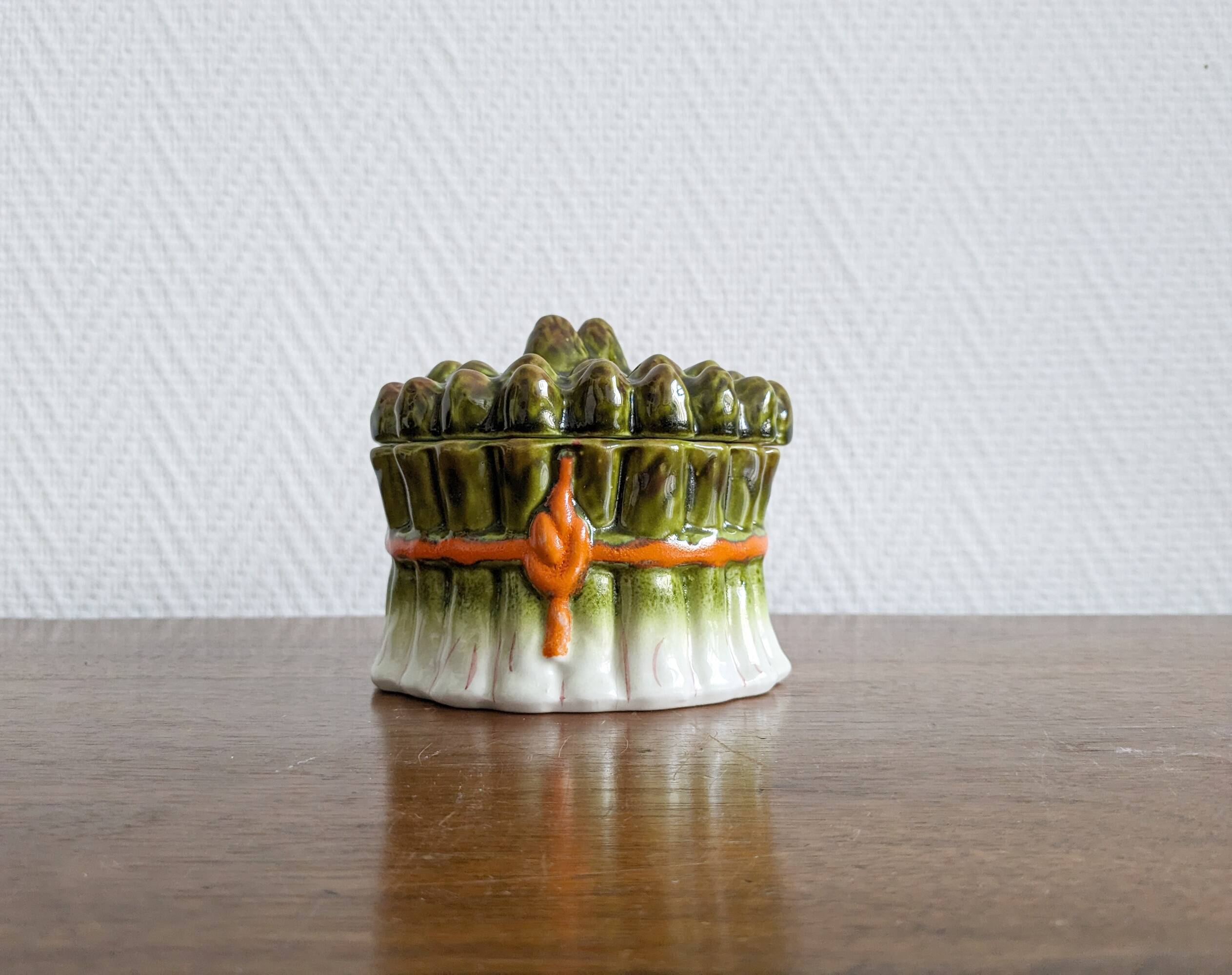 Vintage asparagus tableware sauce container, Italian majolica