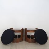 Italian midcentury walnut and fabric stools 1950s