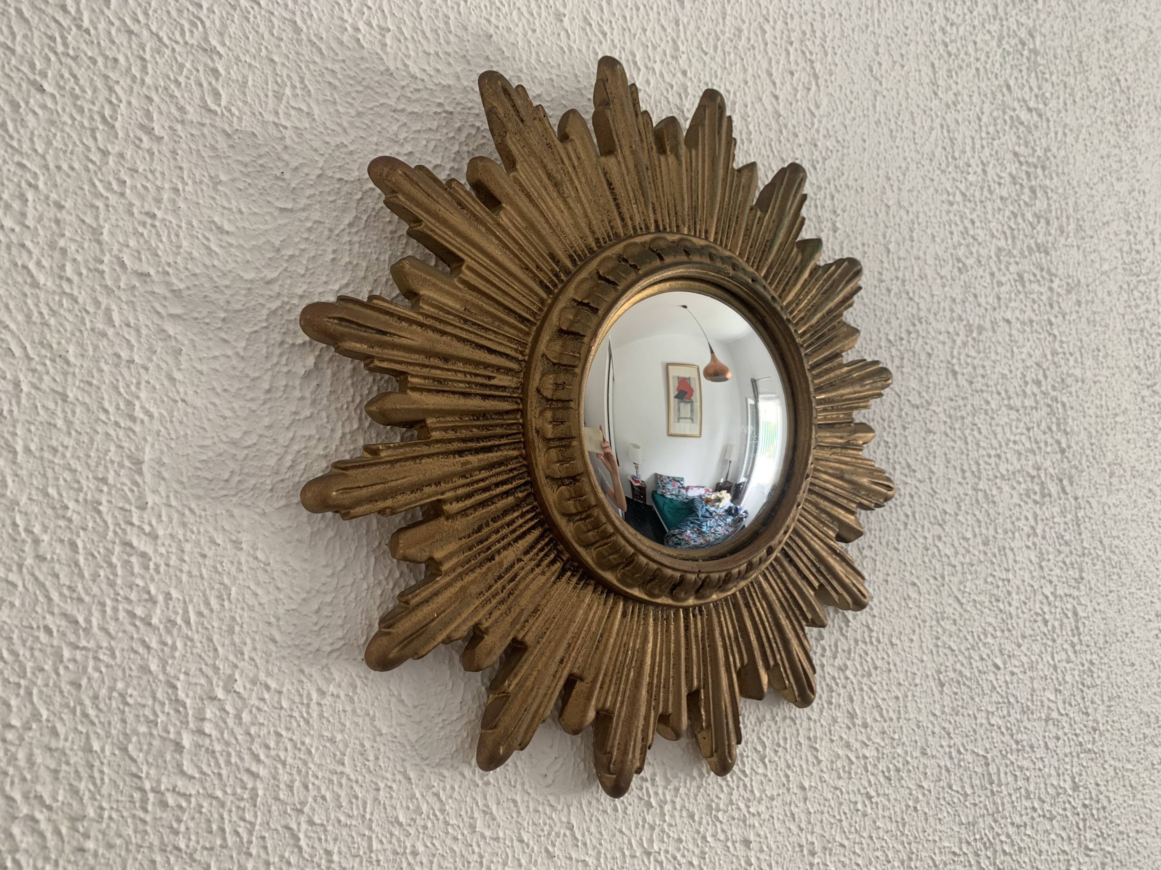 Vintage mirror 1960 sun witch gold resin - 31 cm