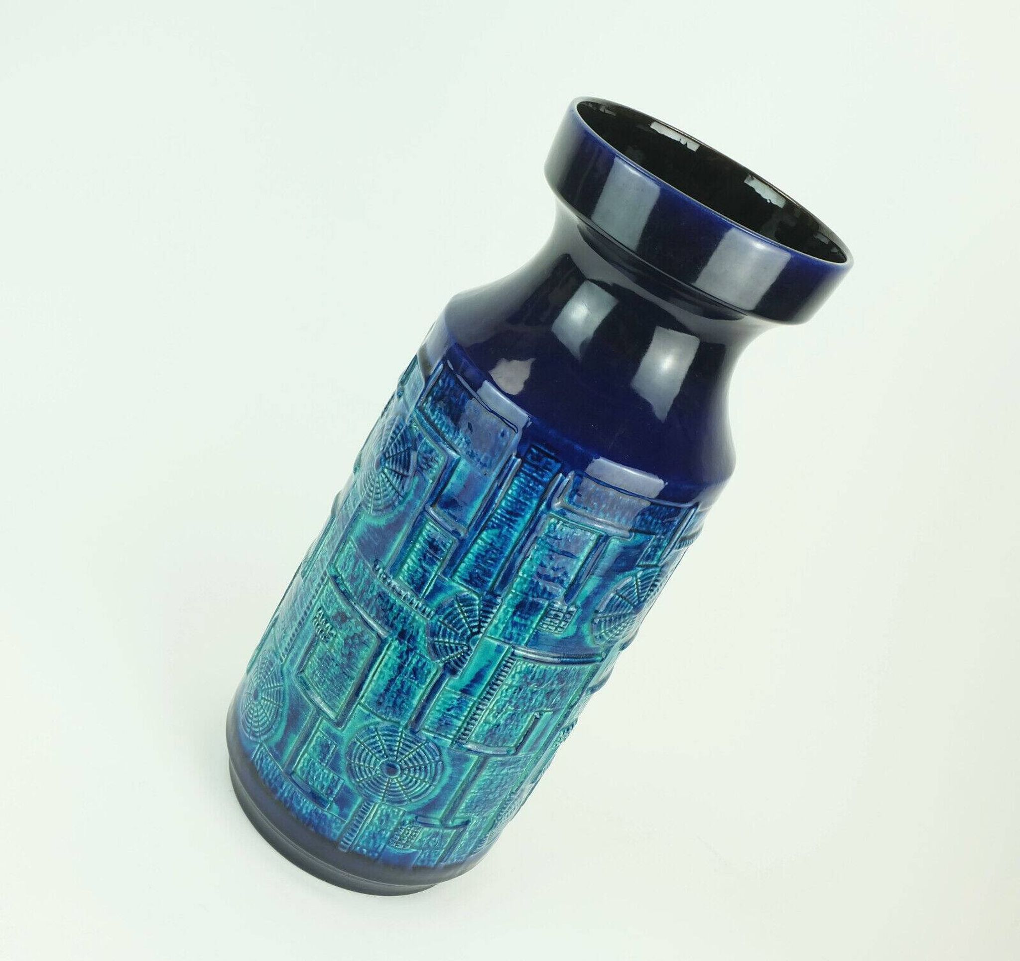 1960s bay keramik FLOOR VASE bodo mans decor 'narvik' blue and turquoise 956-45
