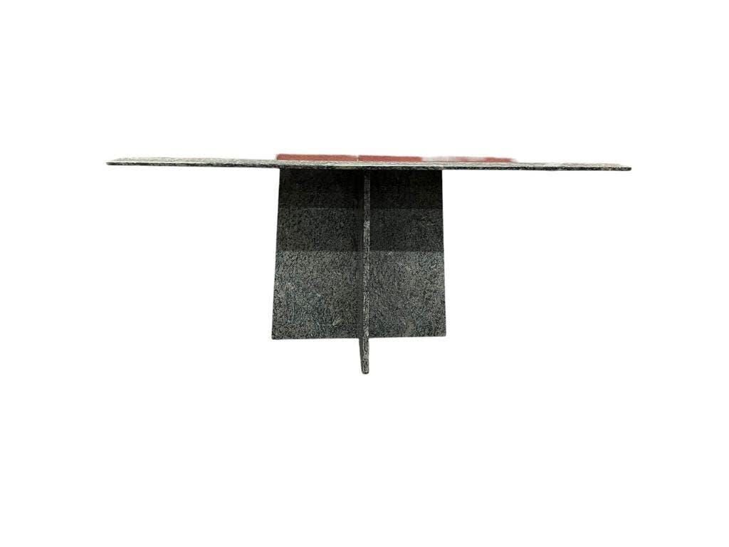 Vintage square dining table in green marble / wabi-sabi table