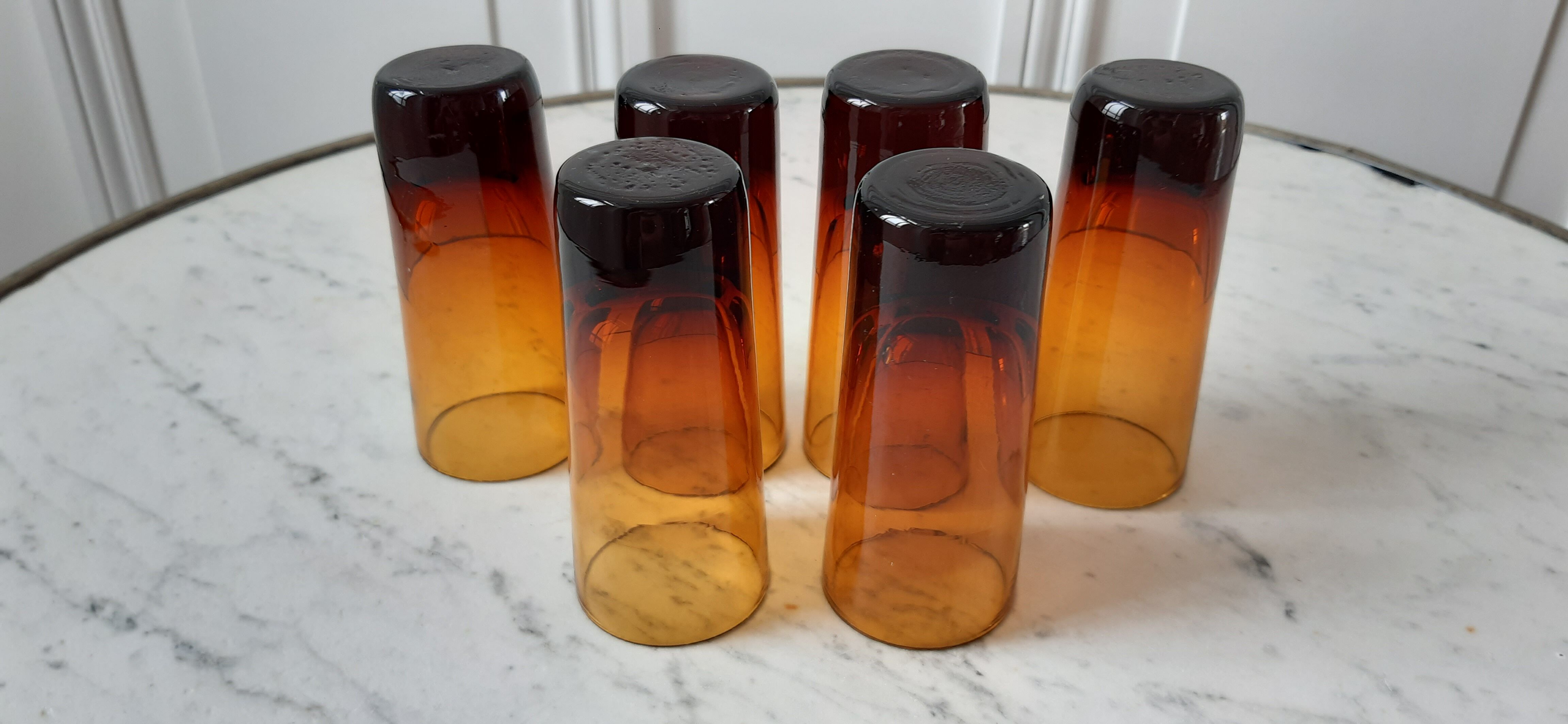 Set of 6 amber glasses with thick bottom 60s-70s