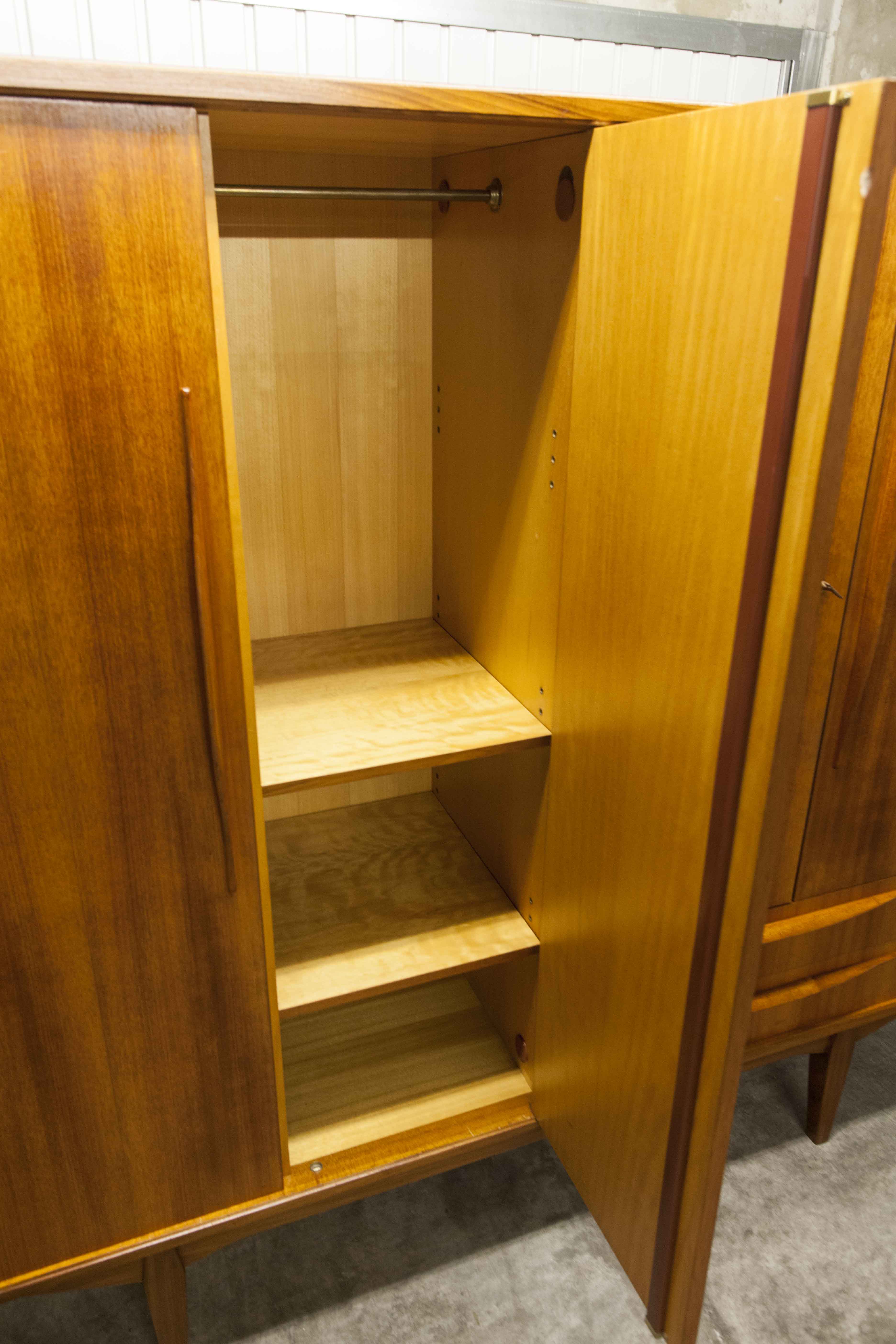 Scandinavian teak cabinet 4 doors 2+1 drawers wardrobe 1960