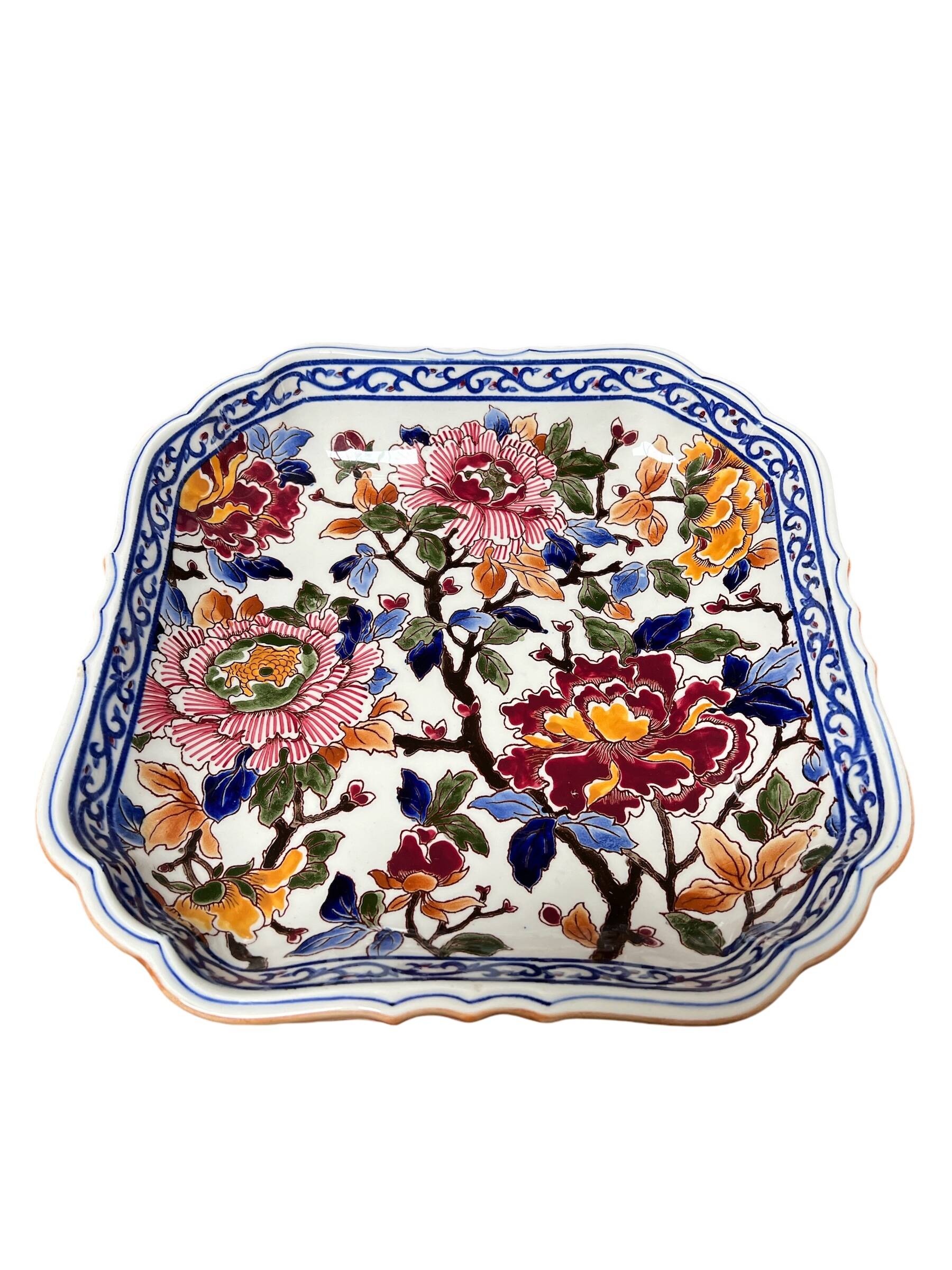 Gien earthenware dish, peony decoration