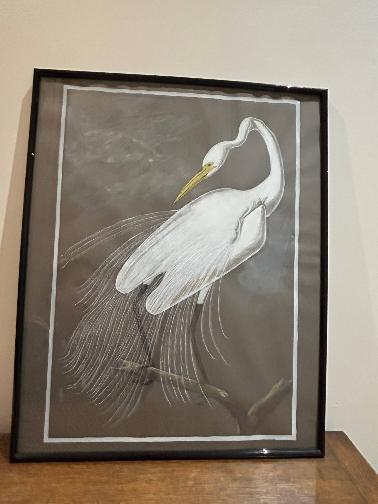 mixed media heron drawing