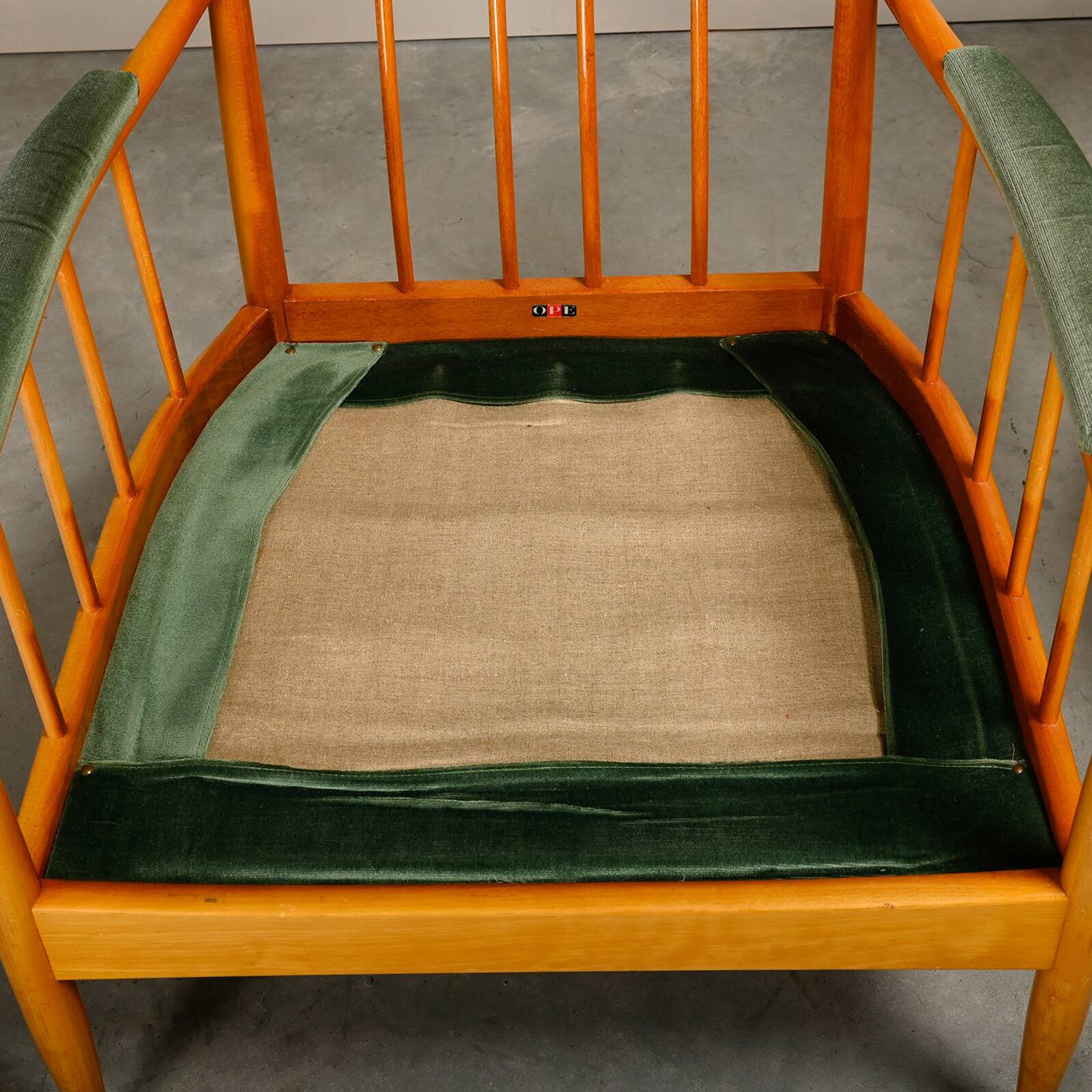 Kerstin Hörlin-Homquist Skrindan Armchairs in Beech and Green Velvet, Swede