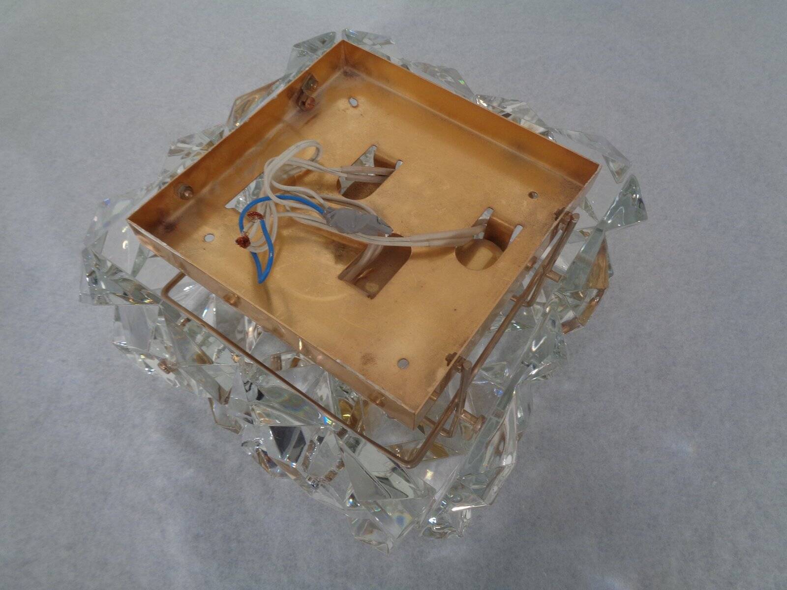 Gold-Plated & Crystal Glass Flush Mount Light from Kinkeldey, 1970s