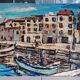 Fishing port painting - oil on wood panel, signed y. macaigne