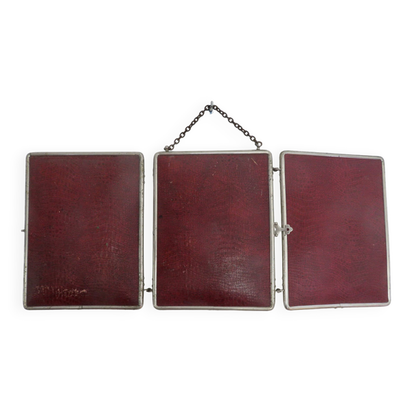 Miroir de barbier triptyque à chainette avec fermoir années 30 40