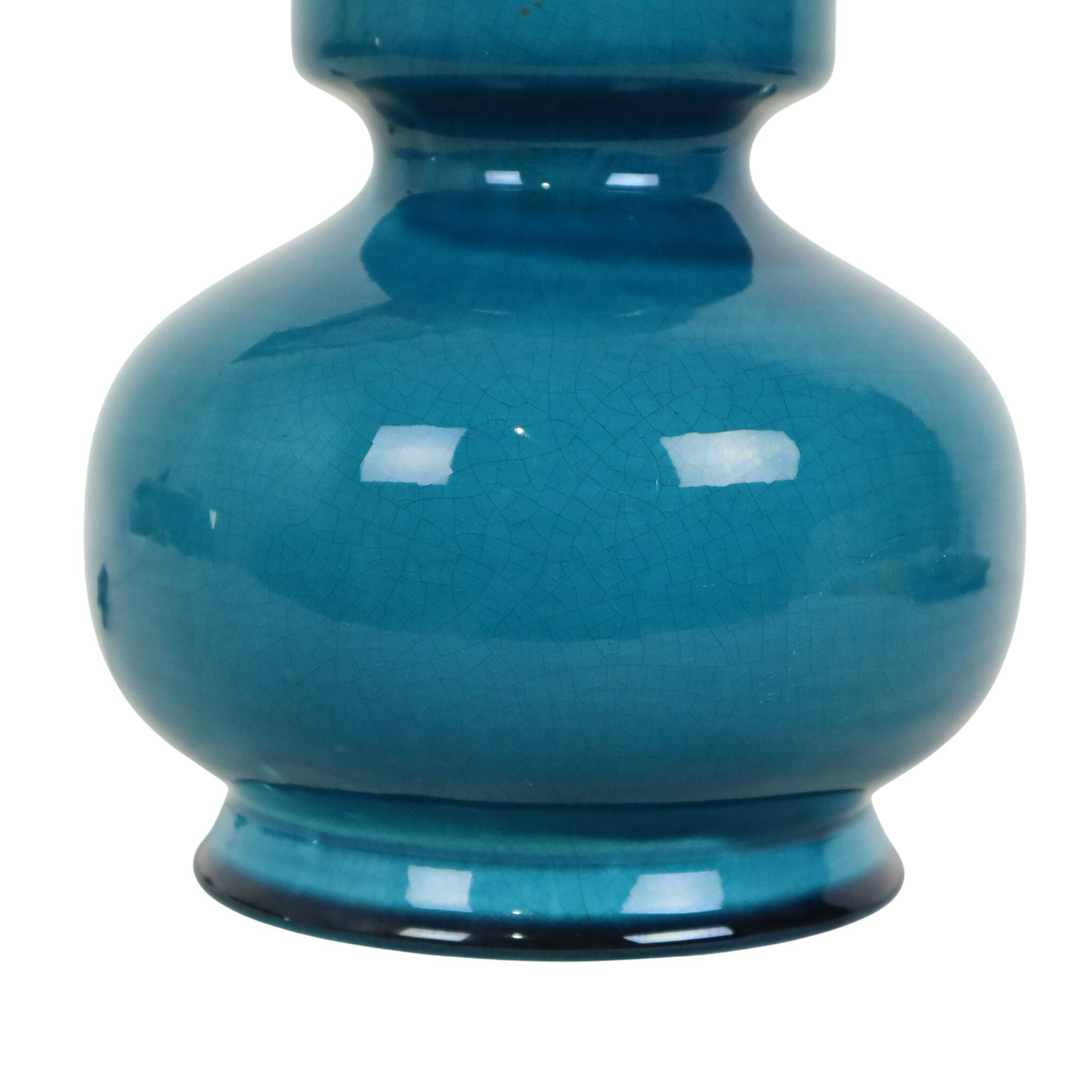 Italian Round Blue Ceramic Lamp Cracked 24cm