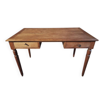 Bureau français ancien en chêne – Table d'écriture des années 1930 avec tiroirs