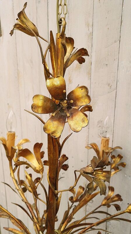 Chandelier 5 lights, gold leaf