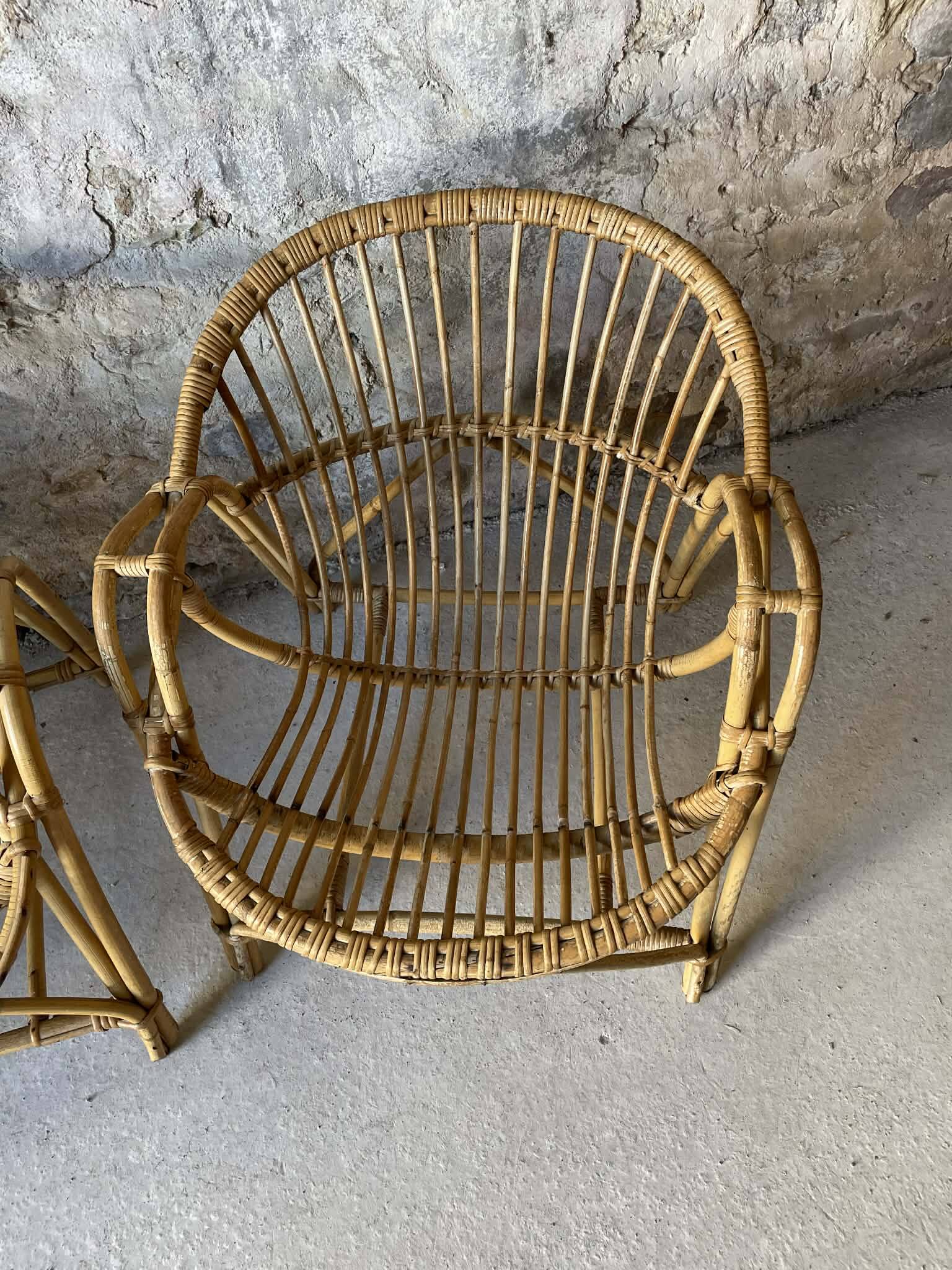 Vintage wicker armchair from the 1970s.