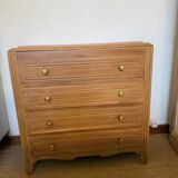 Vintage chest of drawers with oak veneer and gold handles