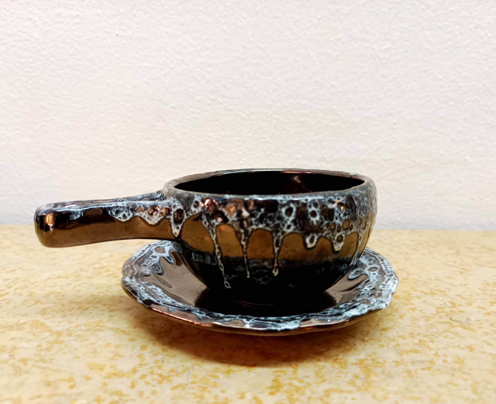 Six vintage Sars Poteries coffee cups, 1960