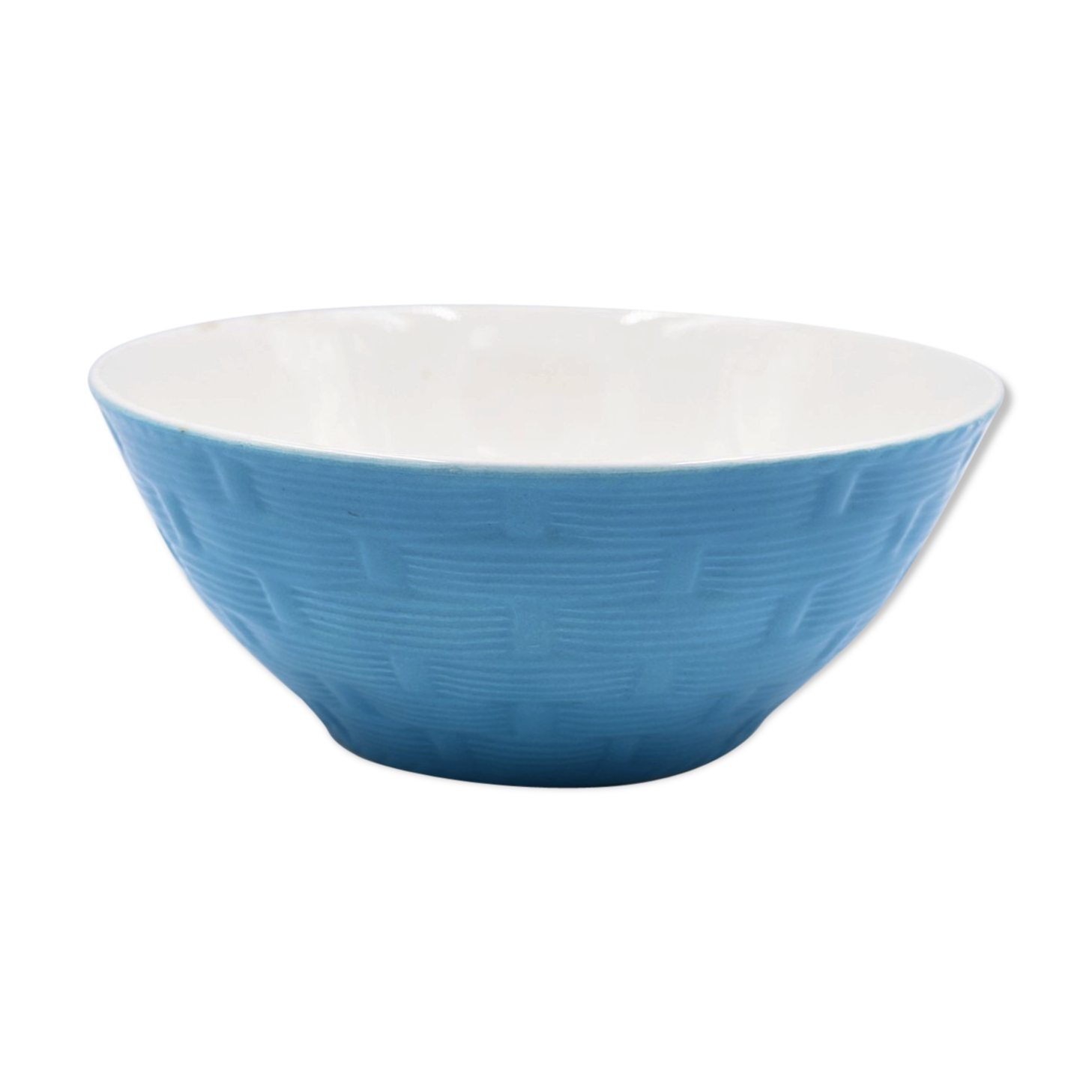 Salad bowl in earthenware Digoin Sarreguemines trompe l'oeil basket in blue