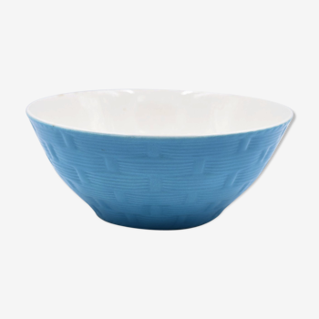 Salad bowl in earthenware Digoin Sarreguemines trompe l'oeil basket in blue