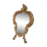 Small vintage 19th century mirror or hand mirror, bronze, beveled glass, baroque, rococo style.