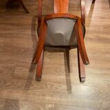 Art Deco period dining chairs in mahogany seating white leather
