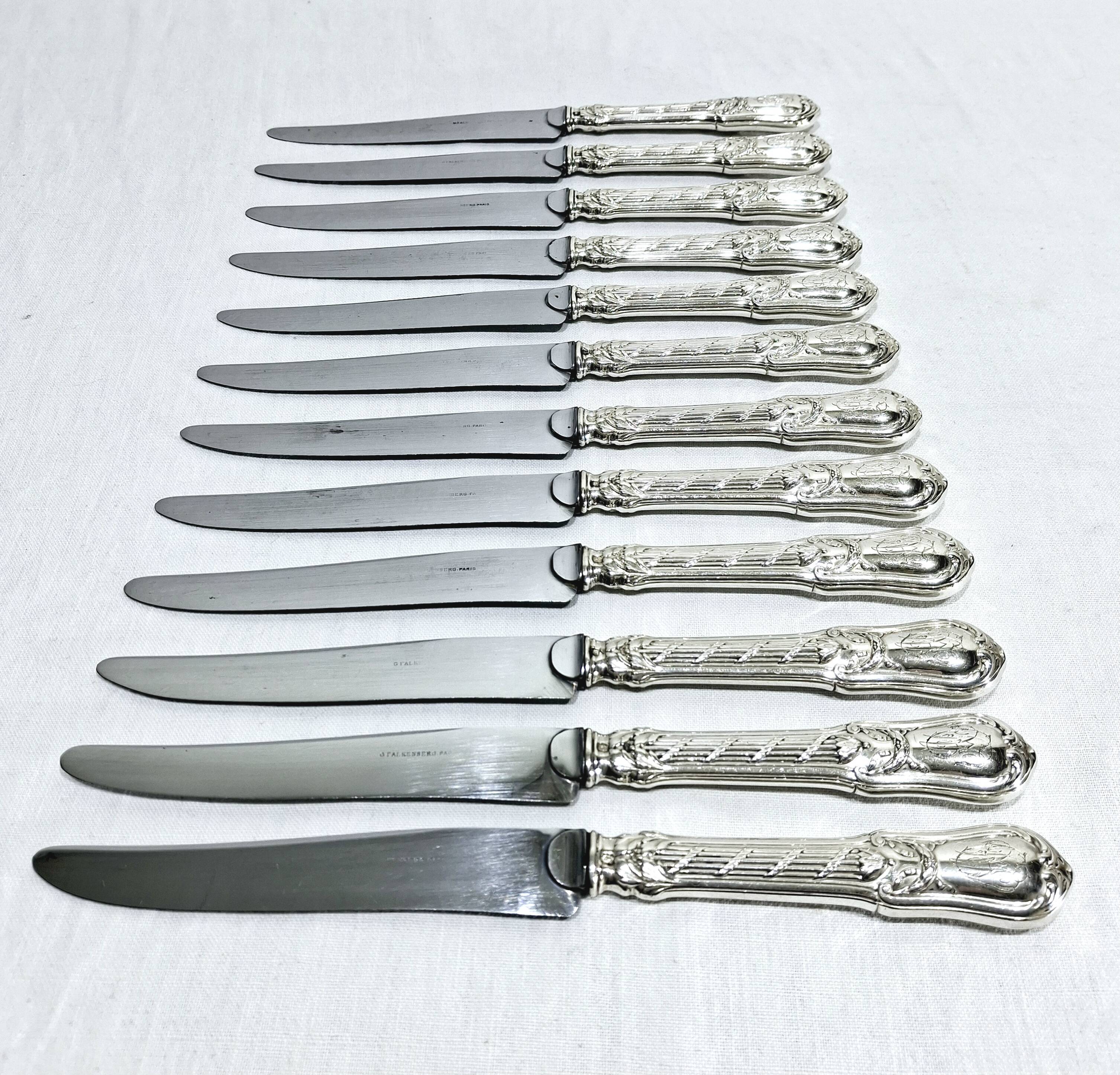 MARTIAL GAUTHIER / GEORGES FLAKENBERG - 12 KNIVES WITH SILVER HANDLES