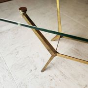 Table basse vintage (années 50) plateau en verre - pieds en bronze