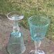 Set of 4 large wine glasses in blown and bubbled glass, green, wine color