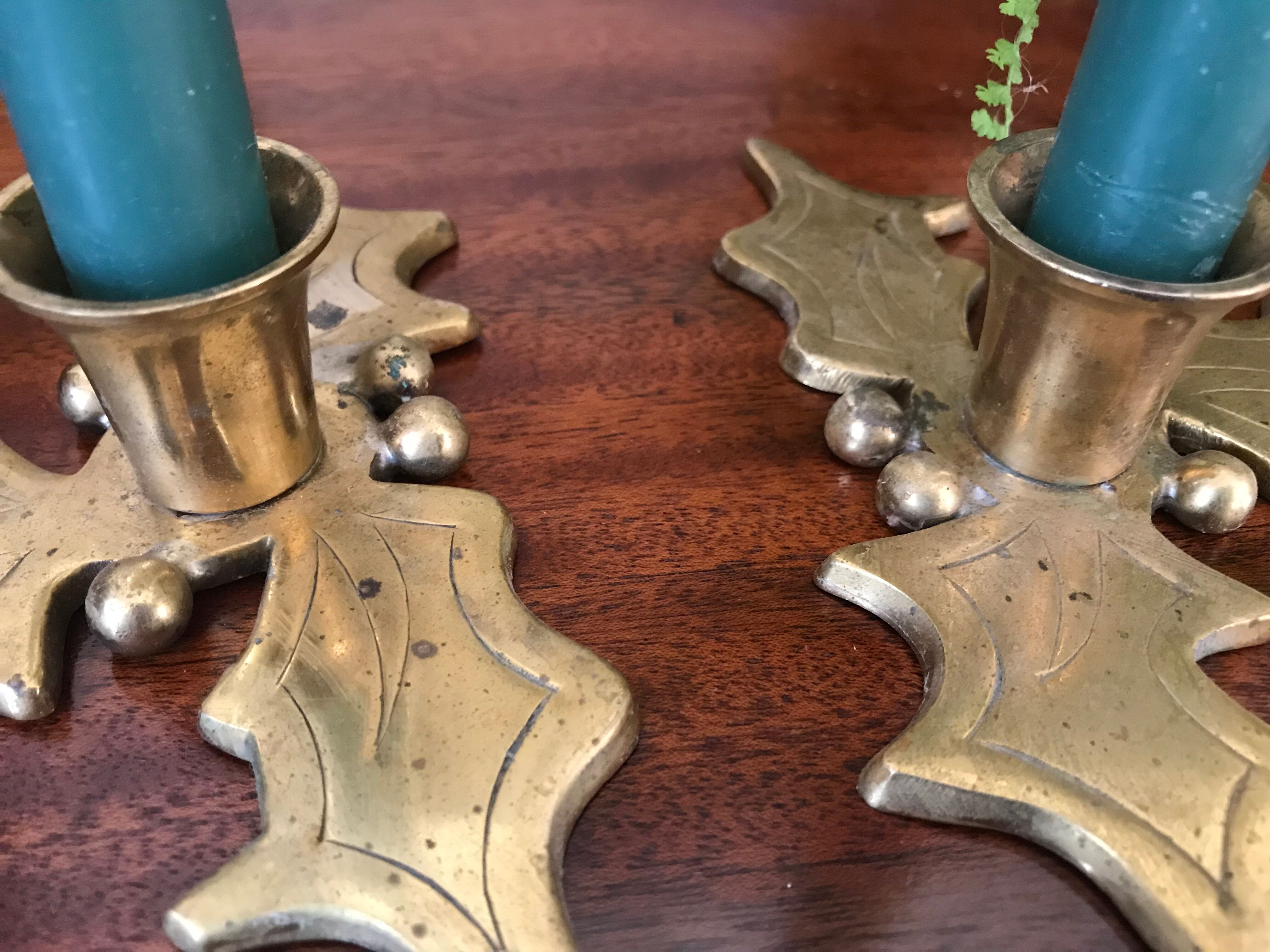 Pair of brass candle holders
