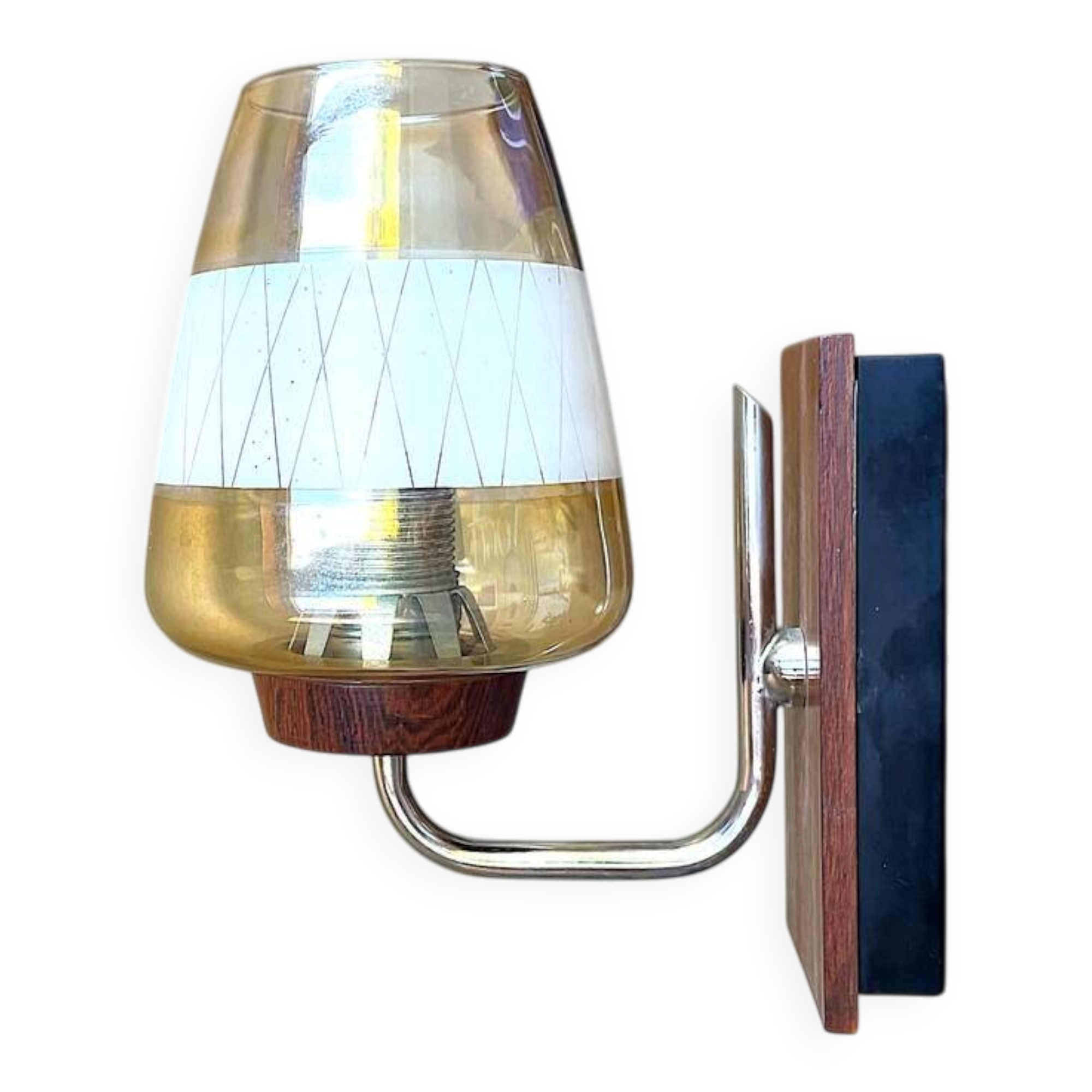 Danish modern teak and amber glass wall sconce, 1960s