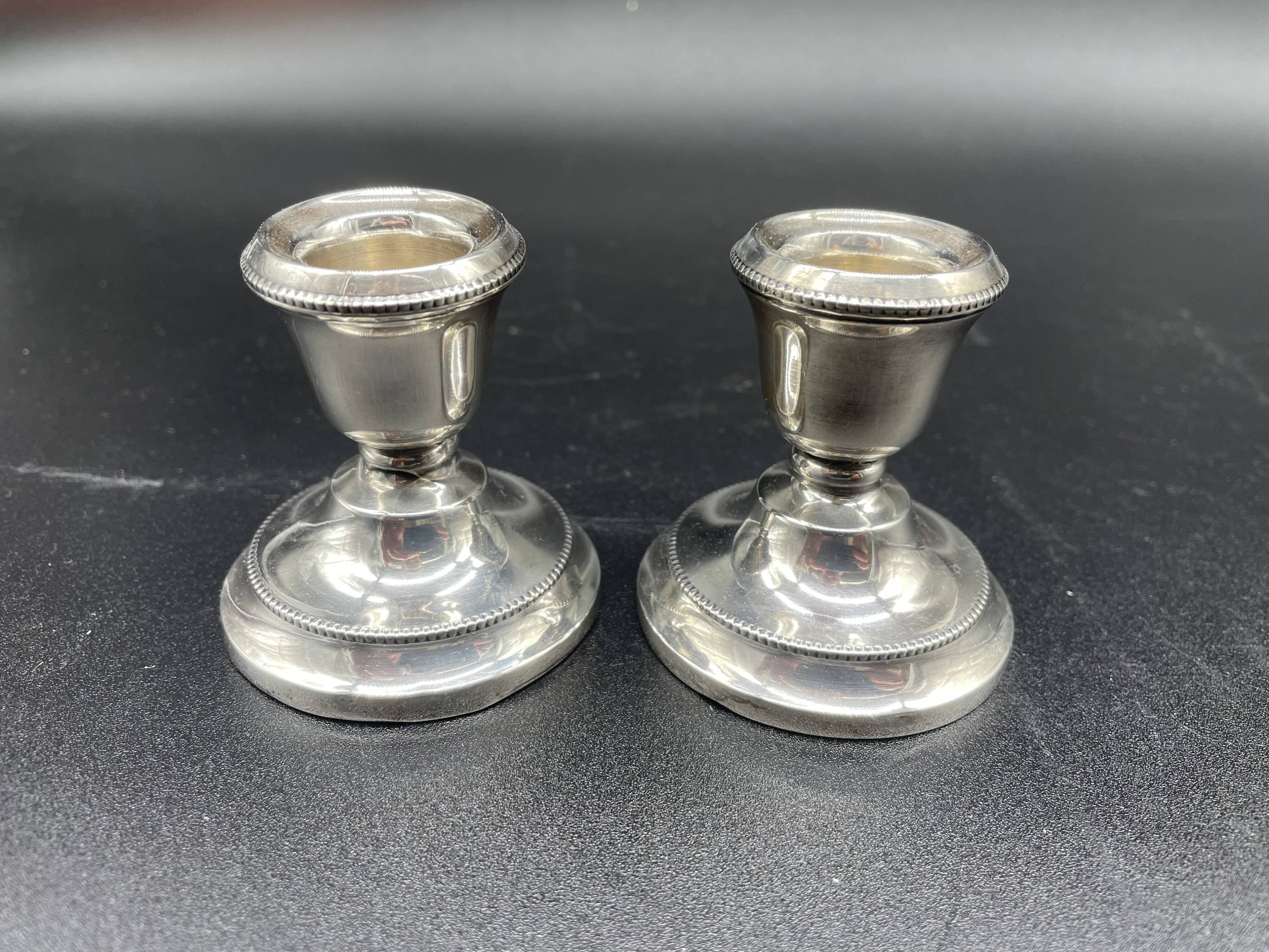 Pair of antique sterling silver candlesticks - English silversmith - 1934
