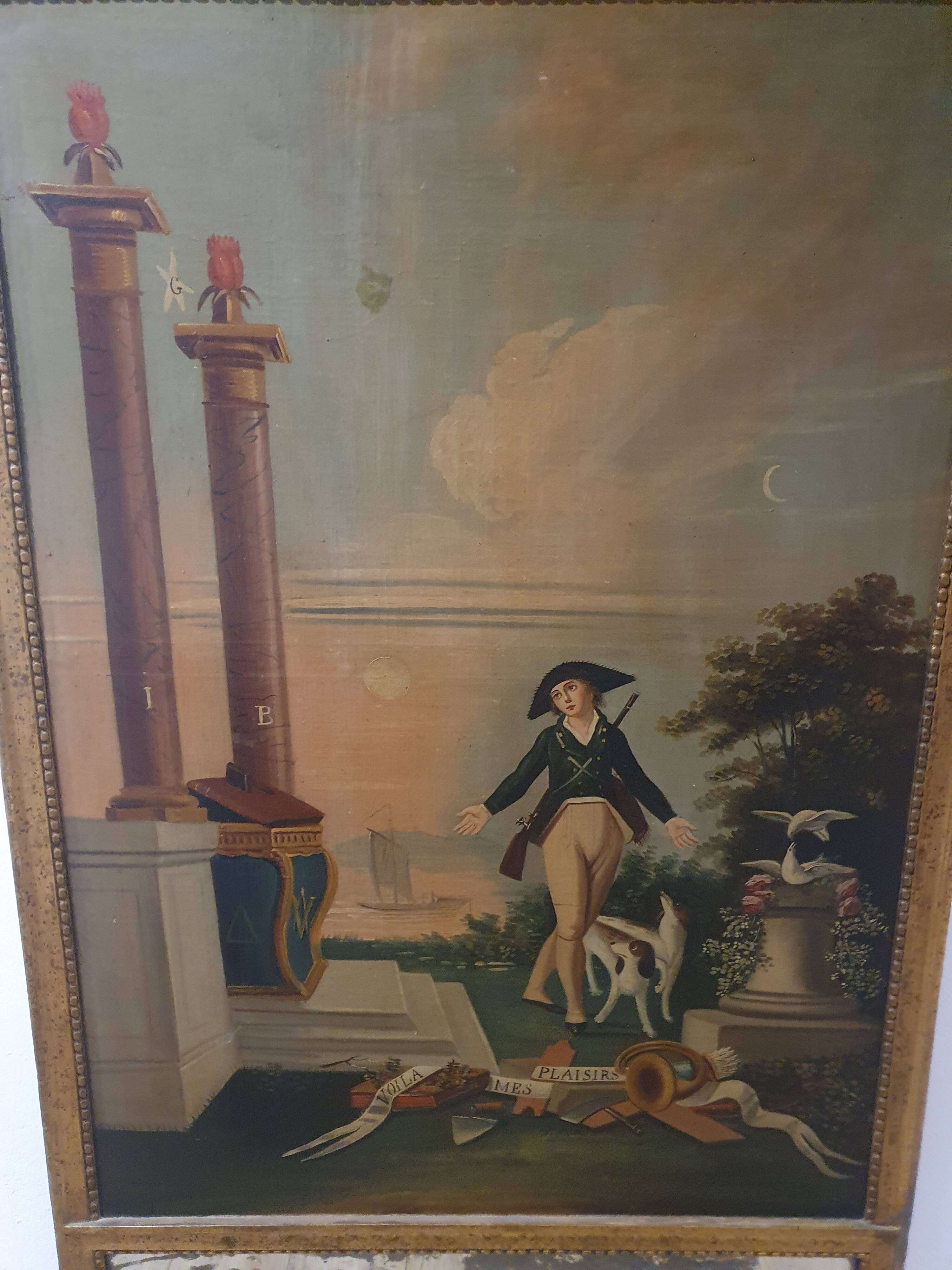 Masonic trumeau "Here are my pleasures" early 19th century - 147×74cm