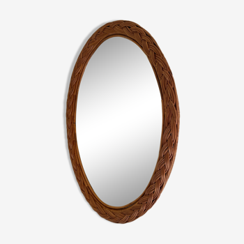 Oval braided rattan mirror