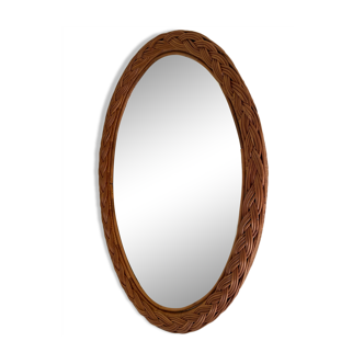 Oval braided rattan mirror