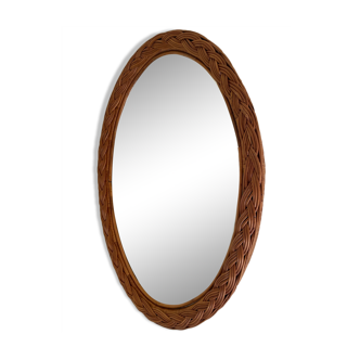 Miroir ovale en rotin tressé