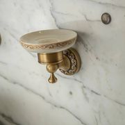 Antique washbasin cabinet from 1928 in wood and marble with illuminating mirror.