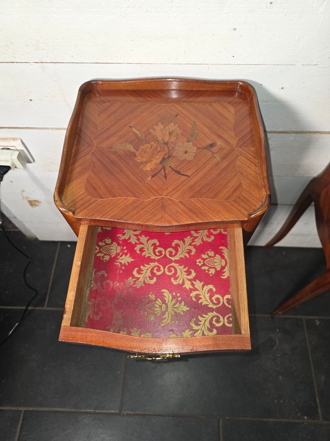 Pair of Louis XV style bedside tables in marquetry.