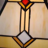 Lampe art deco bronze et laiton h40x30 abat jour style verre tiffany